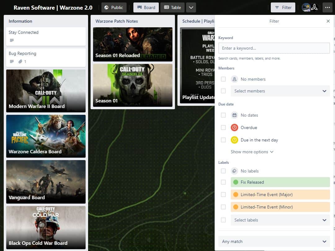 trello board warzone 2