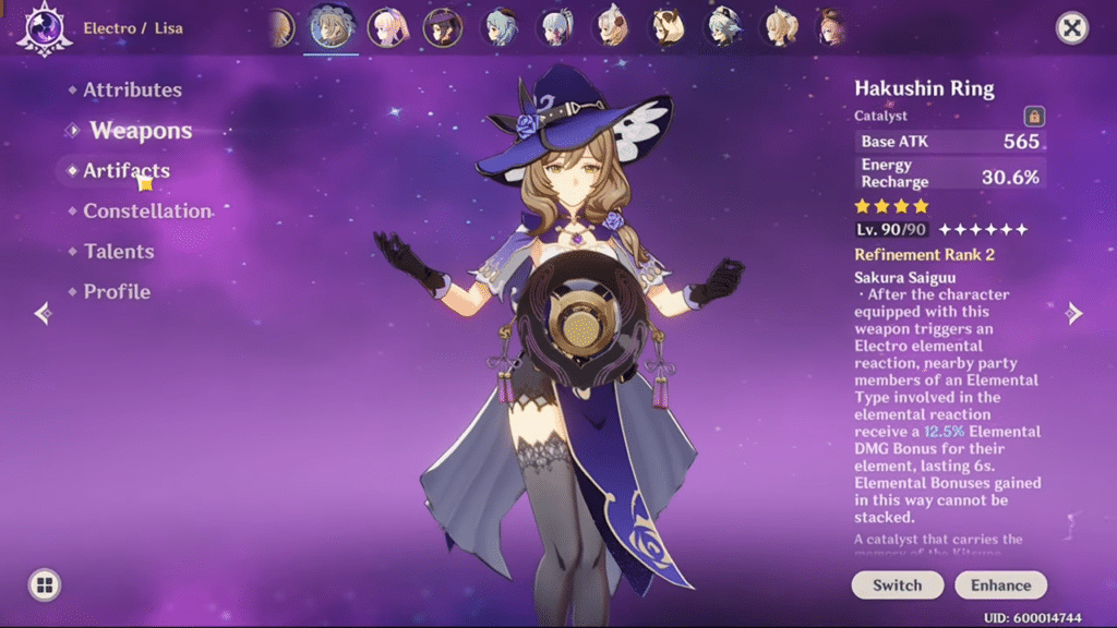 Genshin Impact Best Lisa SubDPS Build